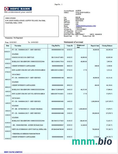 Indie Equitas Małe Finanse rachunek bankowy Wyciąg słowo i szablon PDF